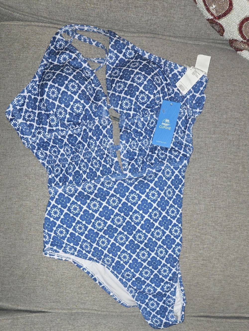 Cupshe Blue Tile-Print' One-Piece Swimsuit